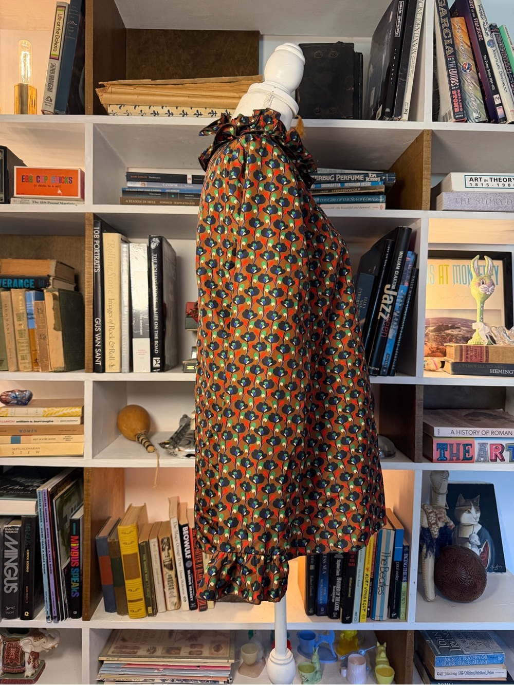 Zara Rust Multi Geometric Ruffle-Neck Button-Down Shirt - Picture 3 of 5